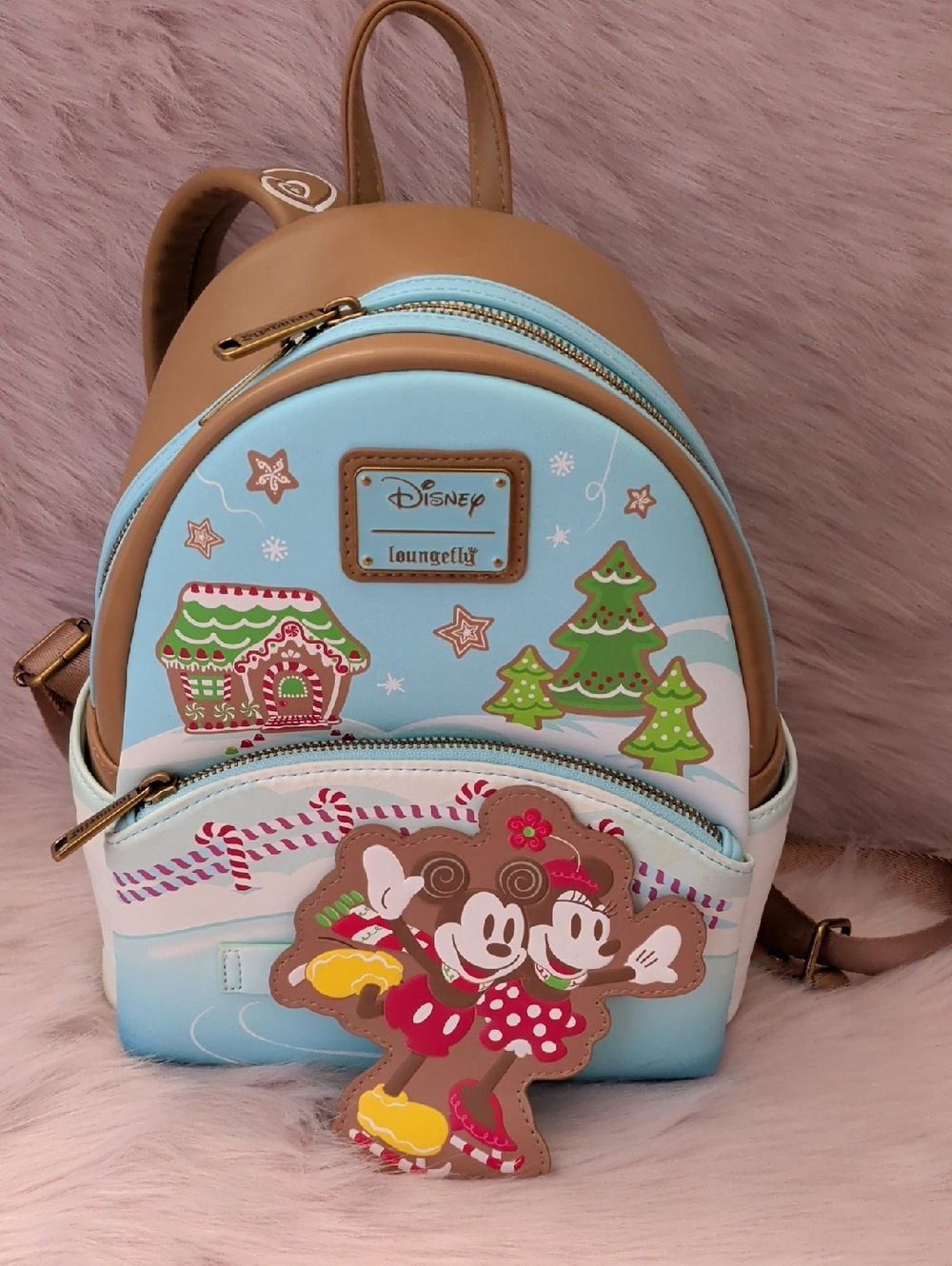 Loungefly Light Blue and Tan Disney Gingerbread Holiday Mini Backpack